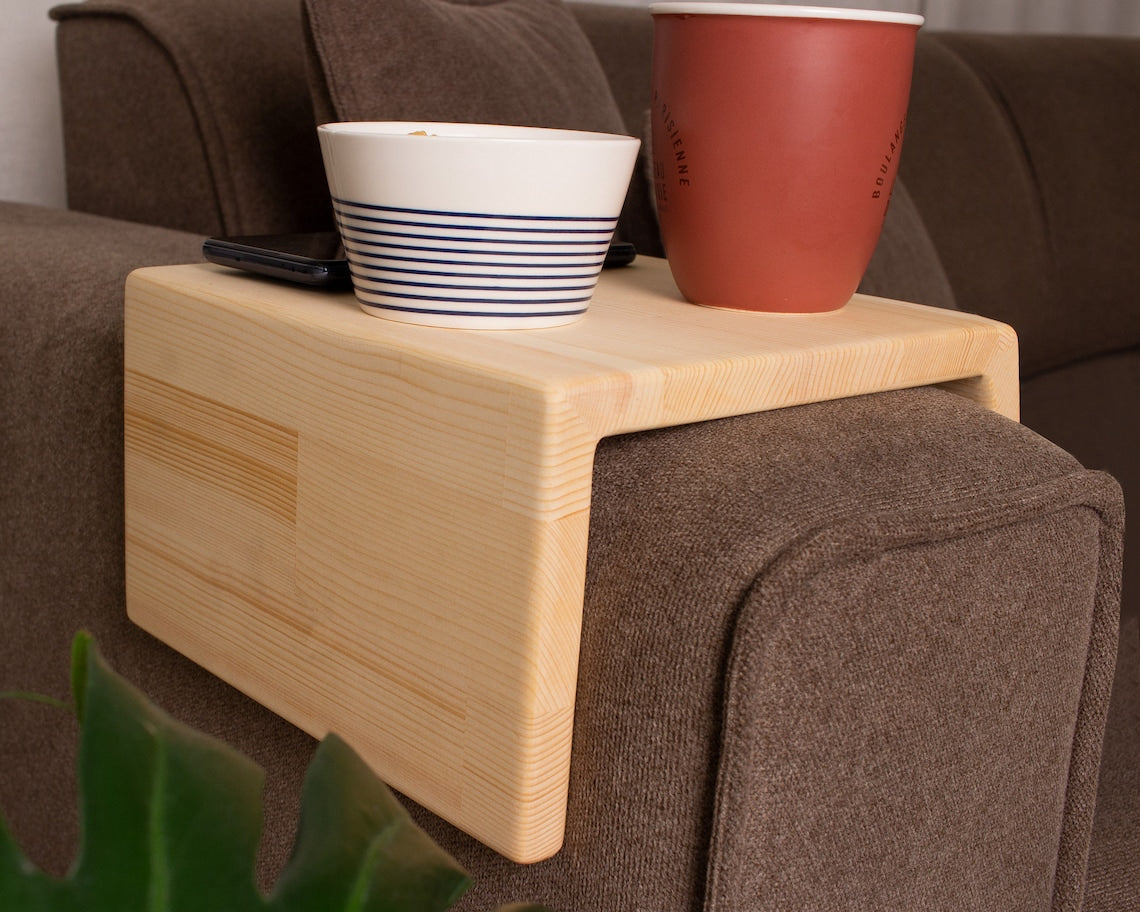 Handcrafted Wood Armrest Table, Simple and Functional Couch Tray, Sofa Arm Tray Table, Couch Sofa Arm Rest Table, Custom Wood Sofa Arm Table