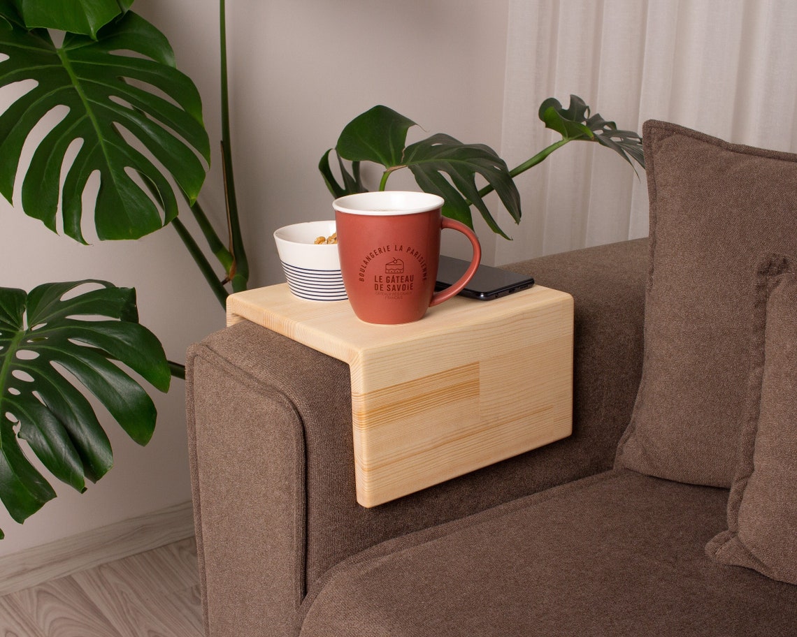 Handcrafted Wood Armrest Table, Simple and Functional Couch Tray, Sofa Arm Tray Table, Couch Sofa Arm Rest Table, Custom Wood Sofa Arm Table
